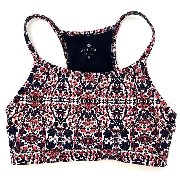 Athleta Other - Athleta Sports Bra Indigo Shores Size Medium Red White Blue Print Gym Racerback